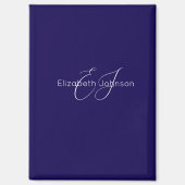 Aimant nom monogramme classique bleu et blanc (Recto)