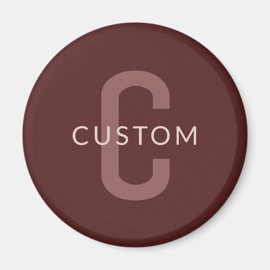 Aimant Nom Monogramme d'apparence moderne | Rouge marron (Devant)