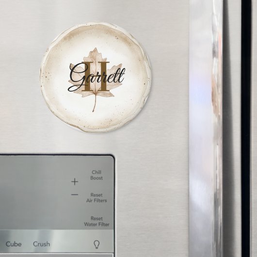Aimant Nom Monogramme Feuille Marron (In situ (réfrigérateur))