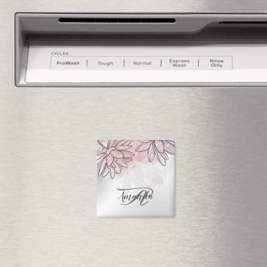 Aimant Nom Monogramme Fleurs Blanches Roses Aquarelle Arg (In Situ (Lave-vaisselle))