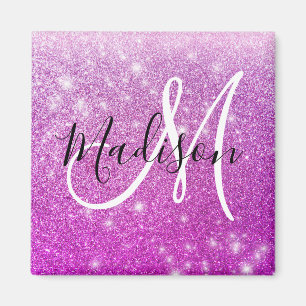 Aimant Nom Monogramme Paillettes Violet Fille et Glamour