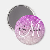 Aimant Nom monogramme Paillettes Violet Girly & Glam (Recto/Verso)
