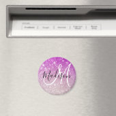 Aimant Nom monogramme Paillettes Violet Girly & Glam (In Situ (Lave-vaisselle))