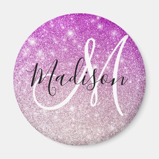 Aimant Nom monogramme Paillettes Violet Girly & Glam (Devant)