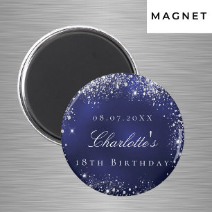 Aimant Nom pailleté argent bleu marine pour anniversaire