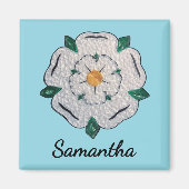Aimant Nom, Papier Quilled Yorkshire Rose blanche 2 en bl (Devant)