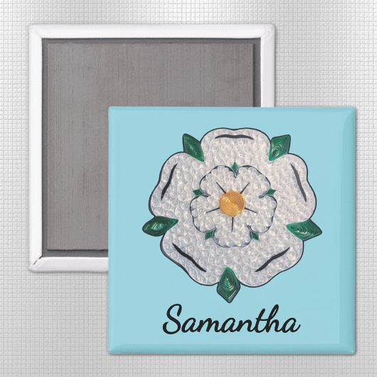 Aimant Nom, Papier Quilled Yorkshire Rose blanche 2 en bl