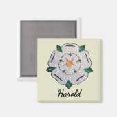 Aimant Nom, Papier Quilled Yorkshire Rose blanche 2 po (Recto/Verso)