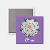 Aimant Nom, Papier Quilled Yorkshire Rose blanche 2 po (Recto/Verso)