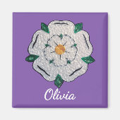 Aimant Nom, Papier Quilled Yorkshire Rose blanche 2 po (Devant)