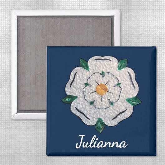 Aimant Nom, Papier Quilled Yorkshire Rose blanche 2 po