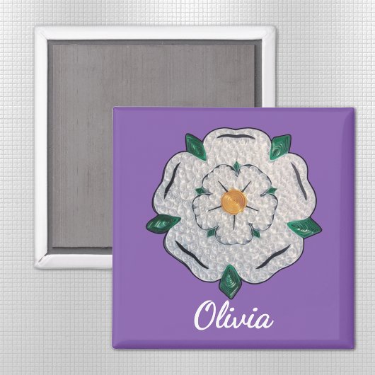 Aimant Nom, Papier Quilled Yorkshire Rose blanche 2 po