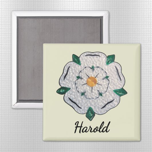 Aimant Nom, Papier Quilled Yorkshire Rose blanche 2 po