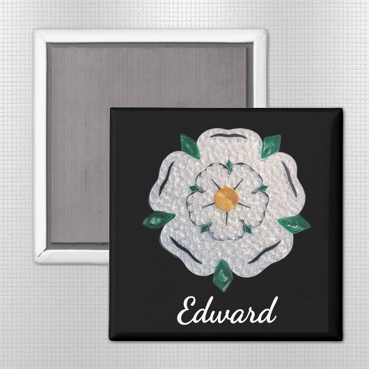 Aimant Nom, Papier Quilled Yorkshire Rose blanche 2 po