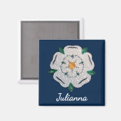 Aimant Nom, Papier Quilled Yorkshire Rose blanche 2 po (Recto/Verso)