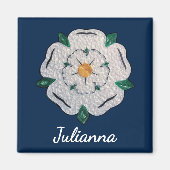 Aimant Nom, Papier Quilled Yorkshire Rose blanche 2 po (Devant)