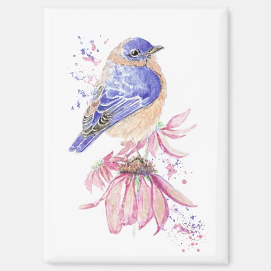 Aimant Nom personnalisé Aquarelle Bluebird Garden Oiseau  (Recto)