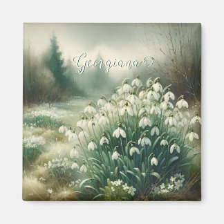 Aimant Nom personnalisé Aquarelle Vintage Floral Snowdrop