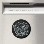 Aimant Nom personnalisé Biker Skull Wings Motorcycle Gara (In Situ (Lave-vaisselle))
