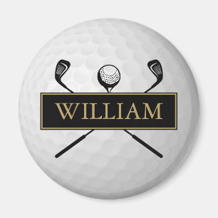 Aimant Nom Personnalisé Black And Gold Golf Ball