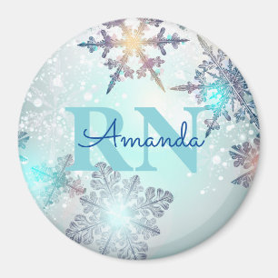 Aimant Nom personnalisé bleu infirmière RN personnalisé
