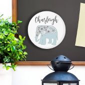 Aimant Nom personnalisé Blue Paisley Elephant