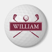 Aimant Nom personnalisé Burgundy Golf Ball (Devant)
