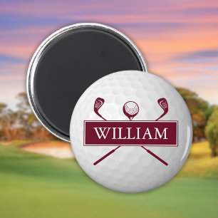 Aimant Nom personnalisé Burgundy Golf Ball