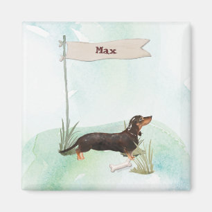 Aimant Nom personnalisé Dachshund noir et feu Chien de co