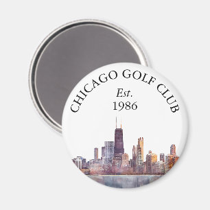 Aimant Nom personnalisé de club de golf Chicago Skyline