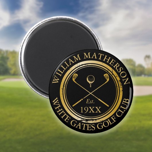 Aimant Nom personnalisé de club de golf Tampon Rétro Noir