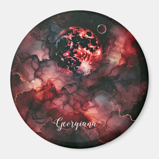 Aimant Nom personnalisé Eerie Lune de sang Halloween Encr (Devant)