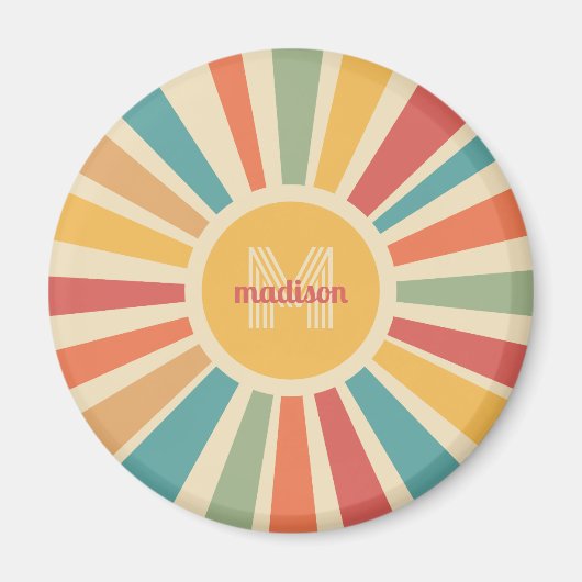 Aimant Nom personnalisé et bandes rétro monogrammes (Devant)