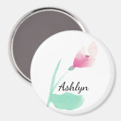 Aimant Nom personnalisé Fleur rose (Recto/Verso)