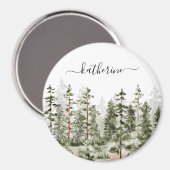 Aimant Nom personnalisé Forêt de pins verte rustique Pinè (Recto/Verso)
