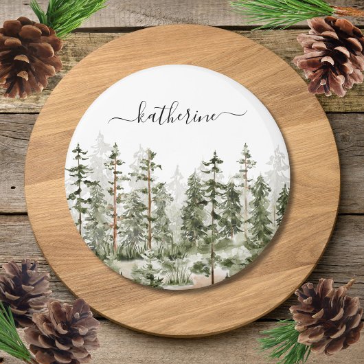 Aimant Nom personnalisé Forêt de pins verte rustique Pinè