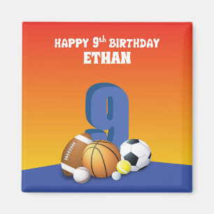 Aimant Nom personnalisé garçon 9e anniversaire ballons de