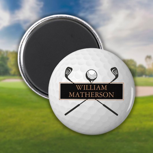 Aimant Nom personnalisé Gold et Black Golf Ball