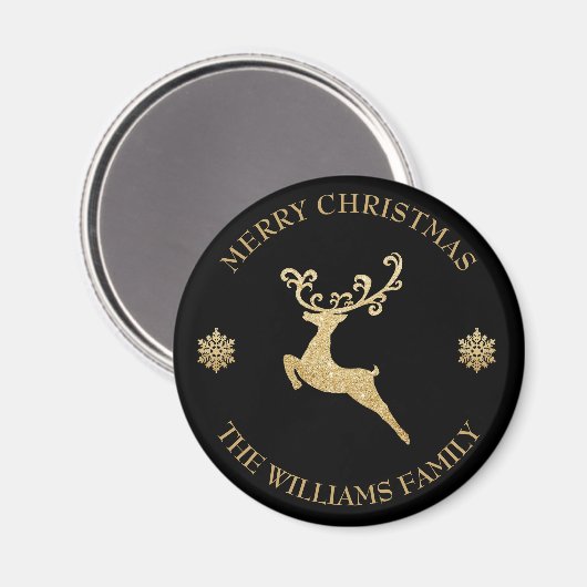 Aimant Nom personnalisé Gold Parties scintillant Reindeer (Recto/Verso)
