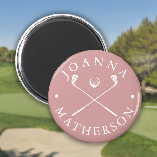Aimant Nom Personnalisé Golf Clubs Dusty Rose Et White Ma