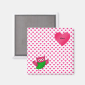 Aimant Nom personnalisé joli hibou coeur rose (Recto/Verso)