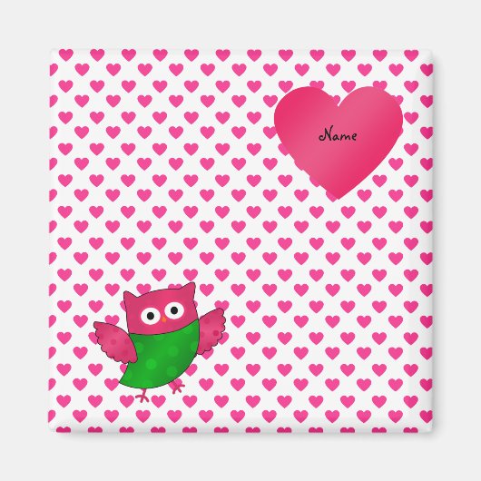 Aimant Nom personnalisé joli hibou coeur rose (Devant)