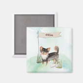 Aimant Nom personnalisé Long Haired Chihuahua Chien anima (Recto/Verso)