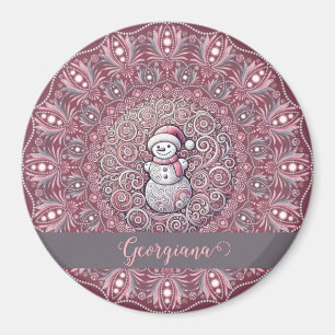 Aimant Nom personnalisé mignon Whimsical Pink Snowman Man
