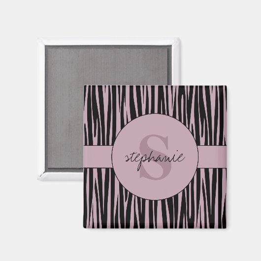 Aimant Nom personnalisé Monogramme Zebra stripes motif (Recto/Verso)