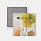 Aimant Nom personnalisé monogrammed mignon cadeau aquarel (Recto/Verso)