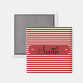 Aimant Nom personnalisé Motif rayé blanc rouge (Recto/Verso)