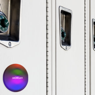 Aimant Nom personnalisé Néon de bleu, violet, vert et ora