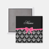 Aimant Nom personnalisé noir blanc damassé rose arc parti (Recto/Verso)