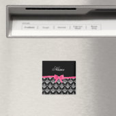 Aimant Nom personnalisé noir blanc damassé rose arc parti (In Situ (Lave-vaisselle))